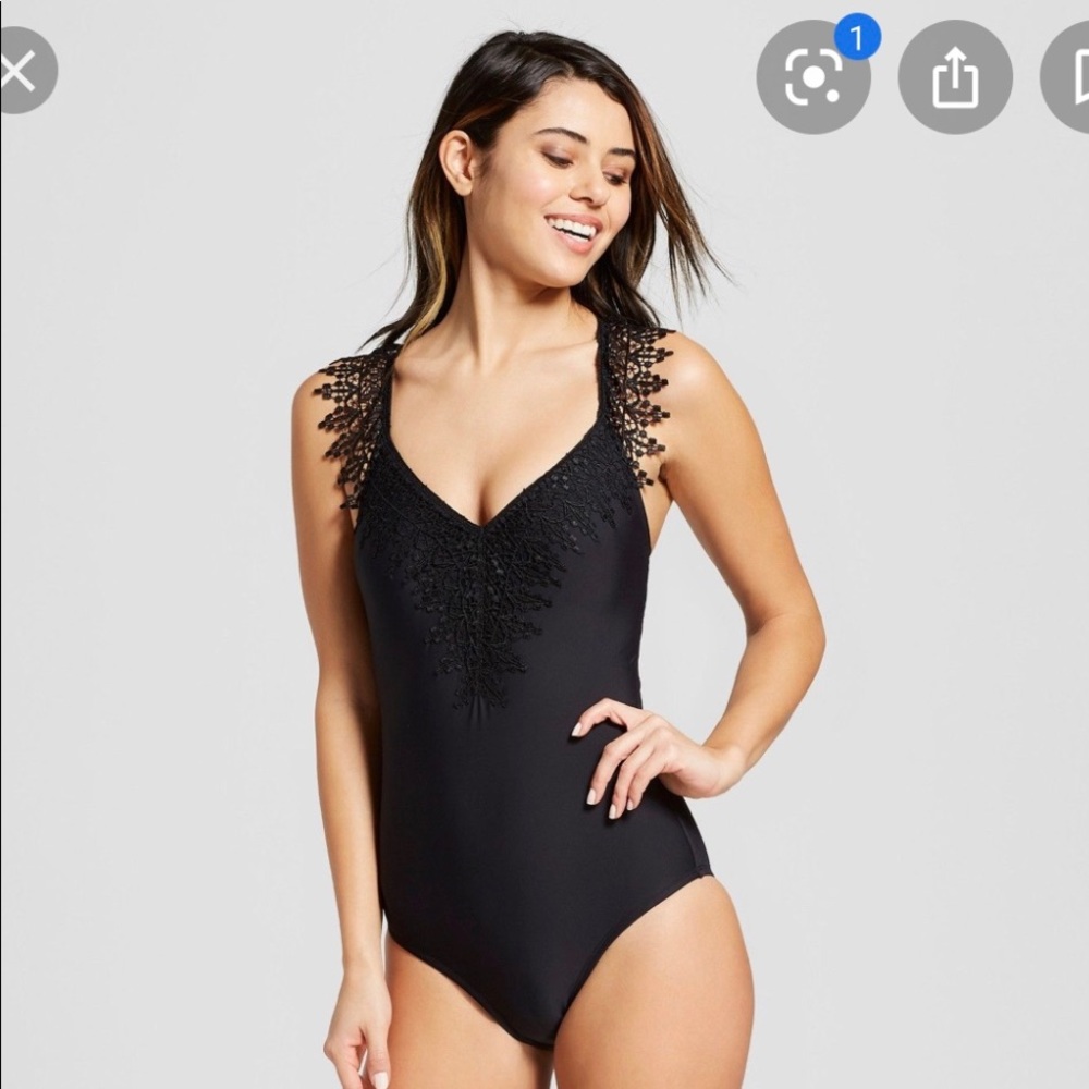Social Angel Black Lace One Piece Swimsuit